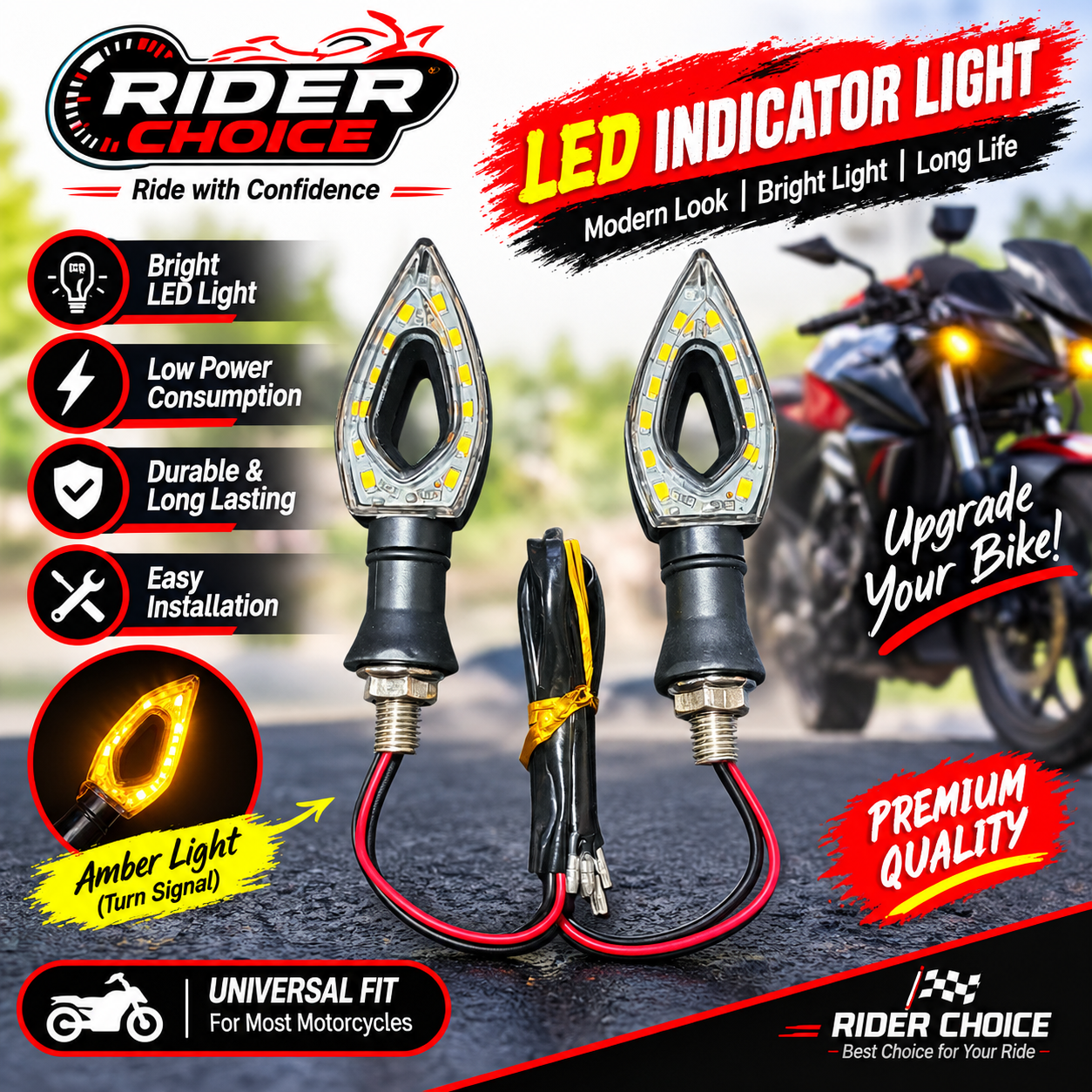 MOTO Universal LED Indicator Light – Motorcycle Turn Signal