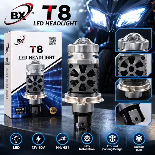 BX T8 LED Headlight Bulb H4/HS1 – 50W, 12V–36V Motorcycle Headlight - Image 2