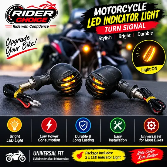 Universal LED Indicator Light – Motorcycle & Bike Turn Signal (2 Pcs)