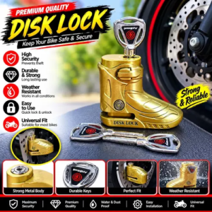 Premium Golden Motorcycle Disc Lock with Security Keys – Heavy-Duty Anti-Theft Wheel Lock for Bike