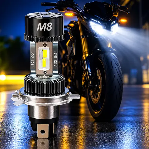 M8 3200LM 30W LED Headlight with White+Yellow light,DC 12–24V, IP67 for motorcycles.