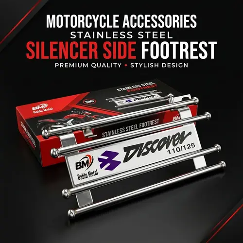 Stainless Steel Silencer Side Footrest – Motorcycle Passenger Foot Platform - Image 2
