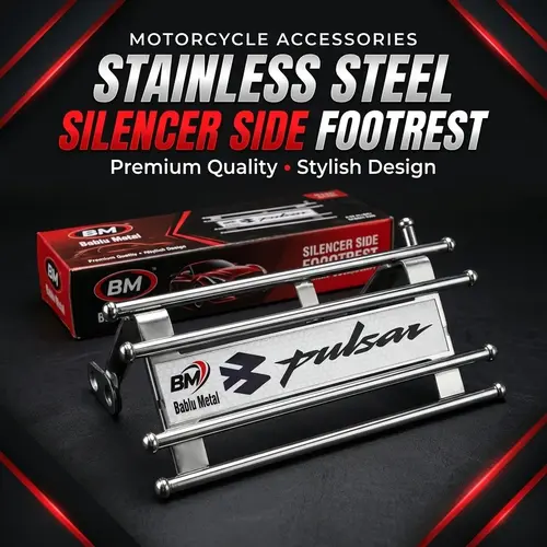 Stainless Steel Silencer Side Footrest – Motorcycle Passenger Foot Platform - Image 3