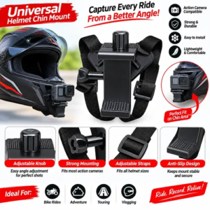 Universal Motorcycle Helmet Chin Mount for Action Camera – Adjustable Helmet Strap Mount for Bike Riding & Vlogging