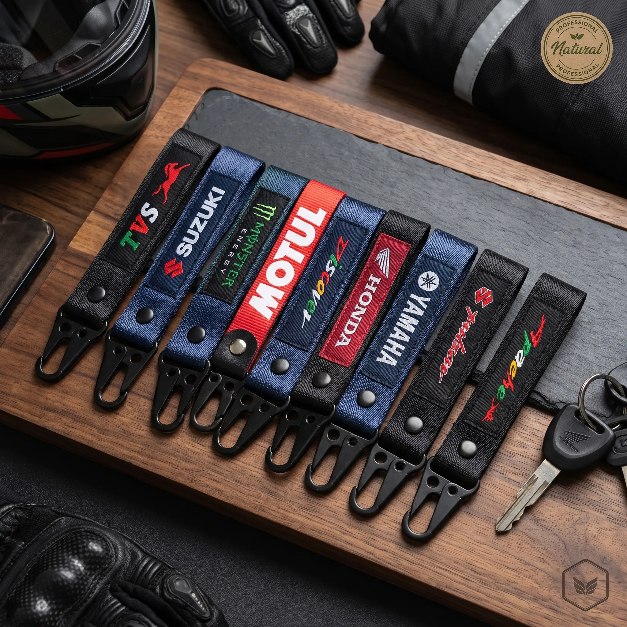 Premium Motorcycle Ribbon Key Ring – Embroidered Bike Keychain