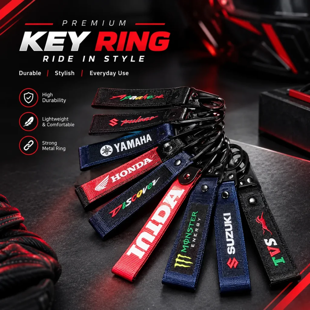 Premium Motorcycle Ribbon Key Ring – Embroidered Bike Keychain