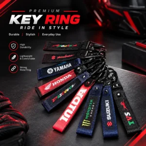 Premium Motorcycle Ribbon Key Ring – Embroidered Bike Keychain