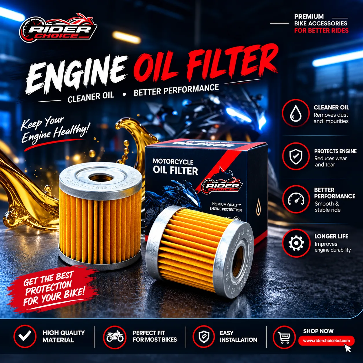 TVS Genuine Parts Motorcycle Oil Filter – Engine Oil Filtration Element